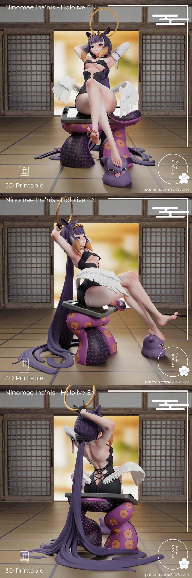 Ninomae Ina’nis Hololive figure with wings, halo and tentacle base