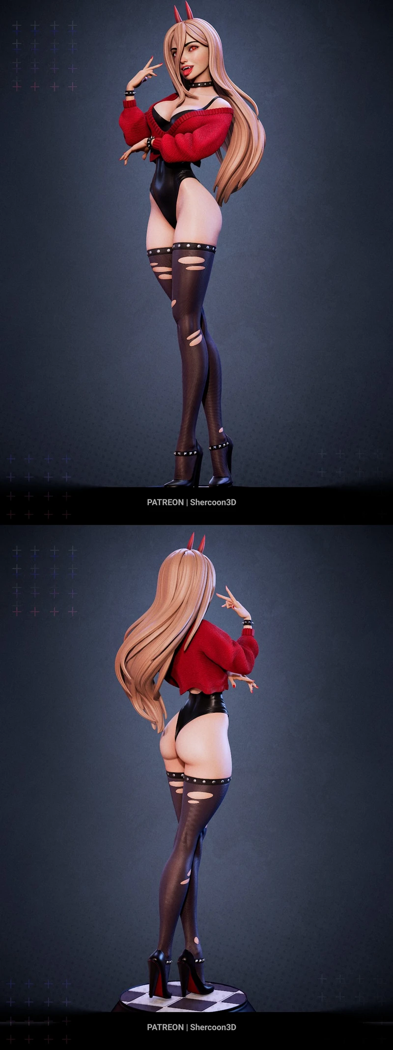 Power from Chainsaw Man 3D figure with horns, long hair, and red sweater