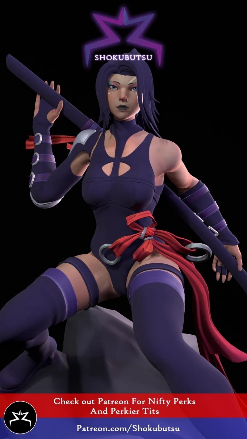 Psylocke Marvel character figure in a purple costume with a red sash and blade