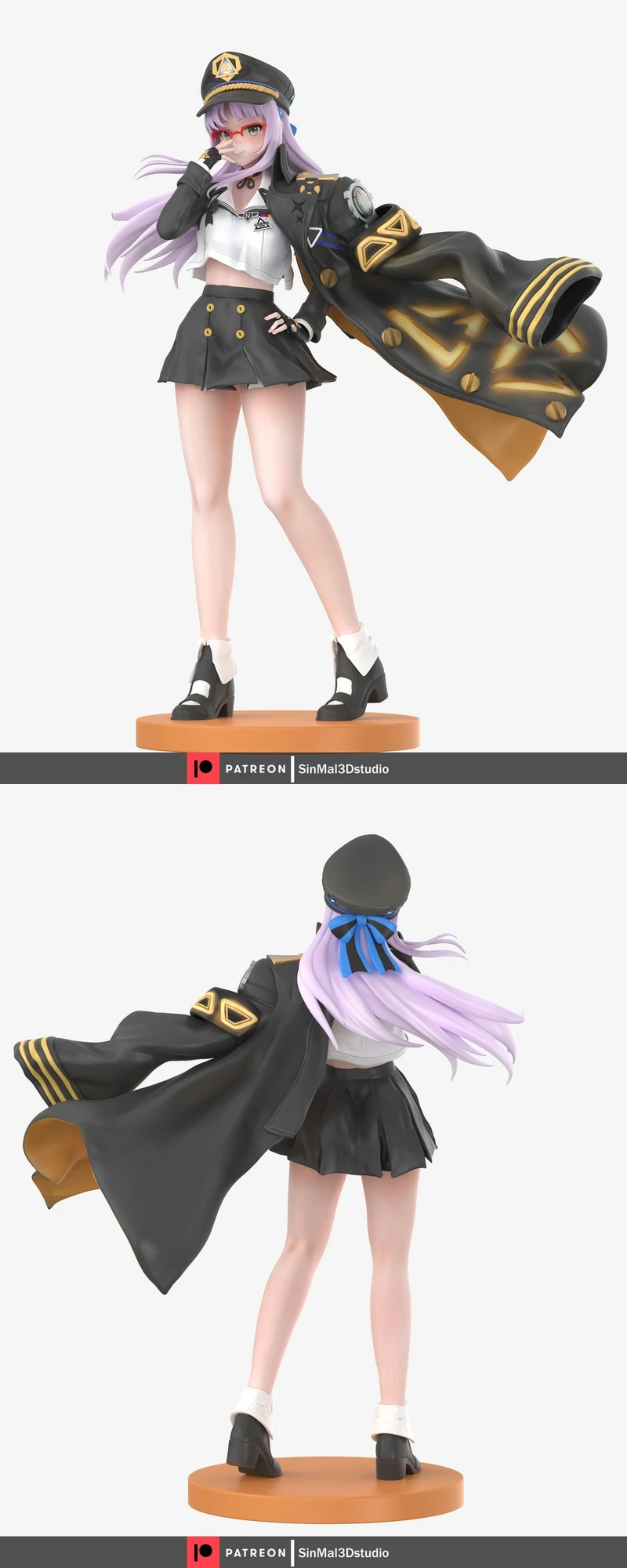 Neon from Goddess of Victory: Nikke 3D character figure with lavender hair and sweeping black coat