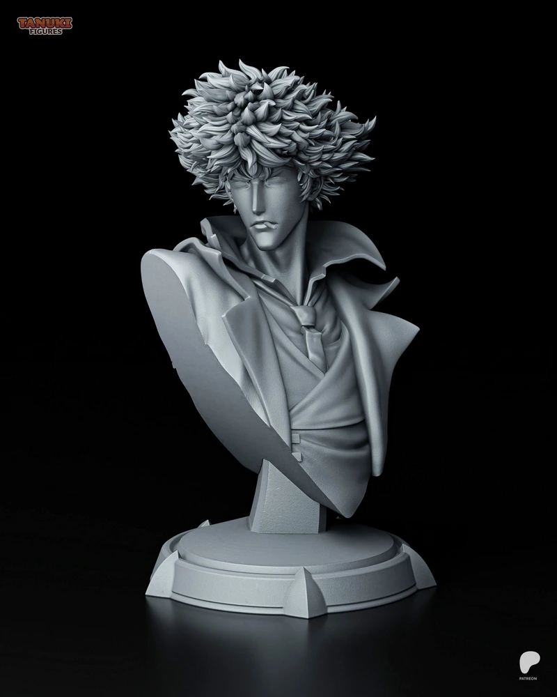 Spike Spiegel Cowboy Bebop character bust with spiky hair and display base