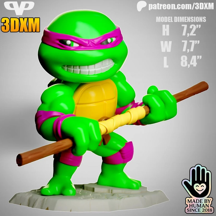 Chibi Donatello figure with purple mask holding a bo staff