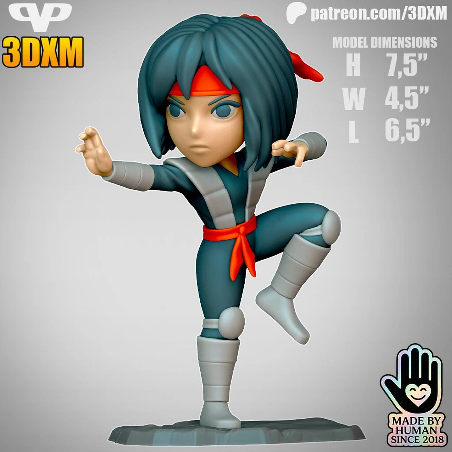 Chibi Karai from Teenage Mutant Ninja Turtles balancing on a display base