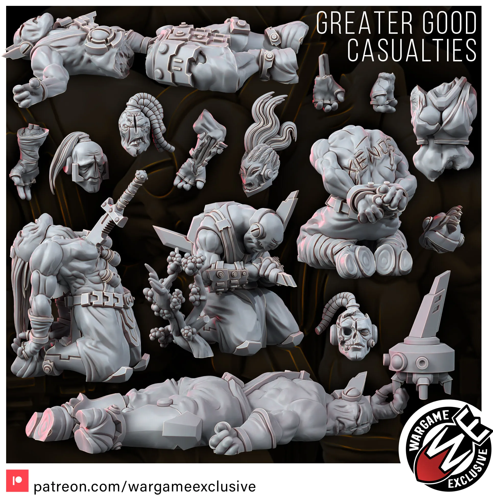 Tauxenos Corpses fantasy miniature collection with fallen warriors and detached parts