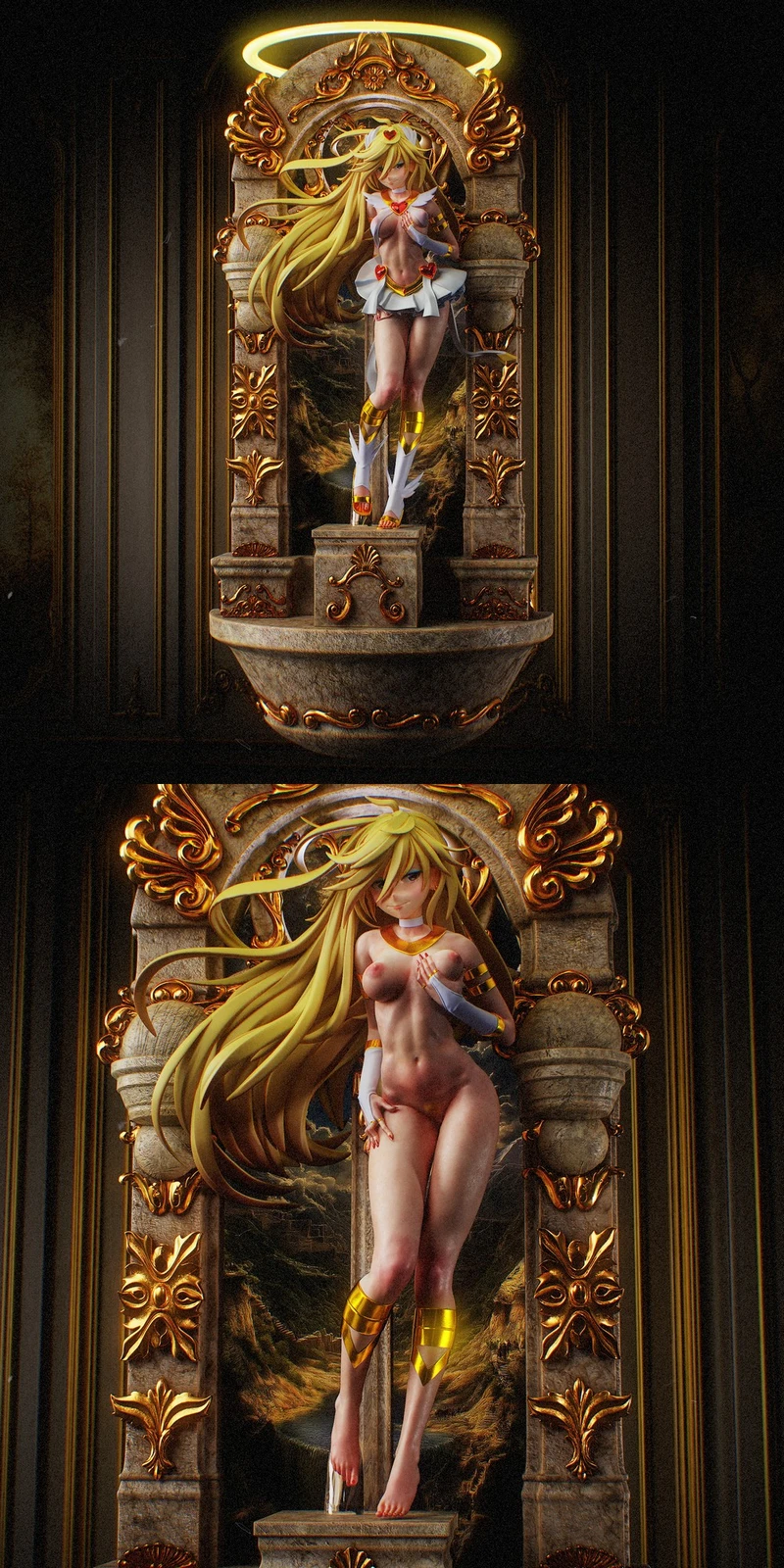 Panty Anarchy figure with halo and long blonde hair on an ornate throne