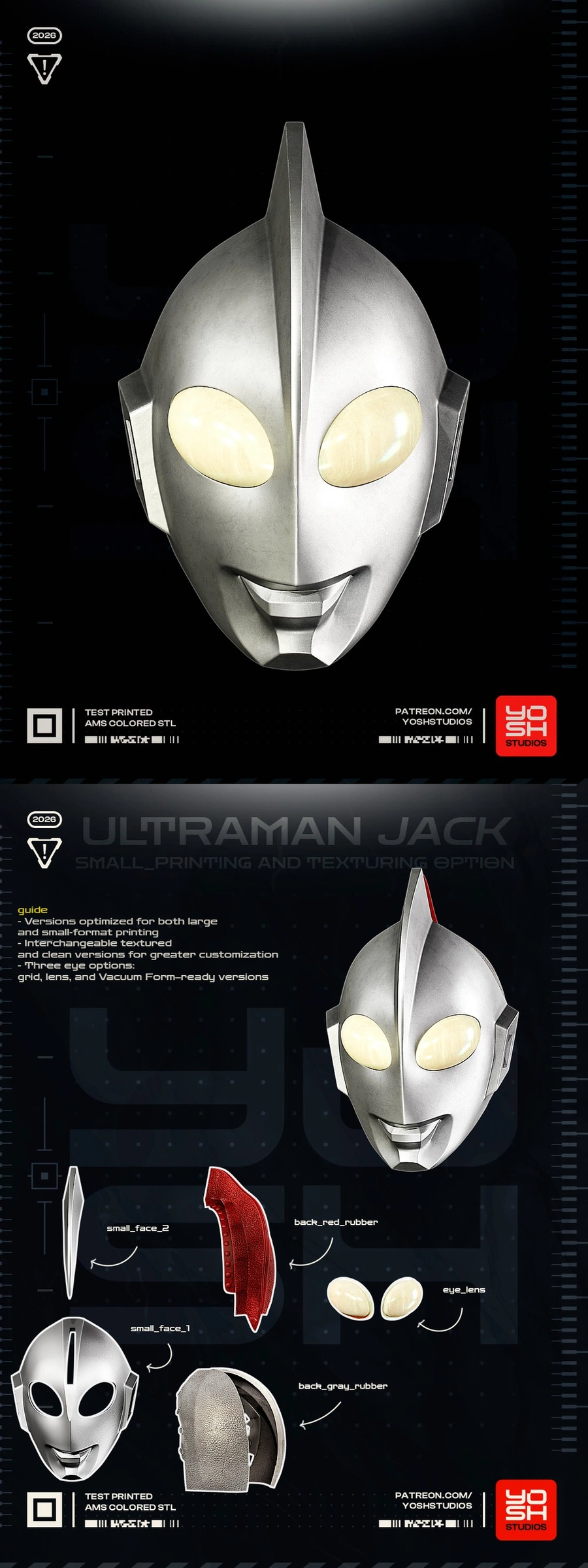 Ultraman Jack helmet 3D model with silver face, crest, and pale eye lenses