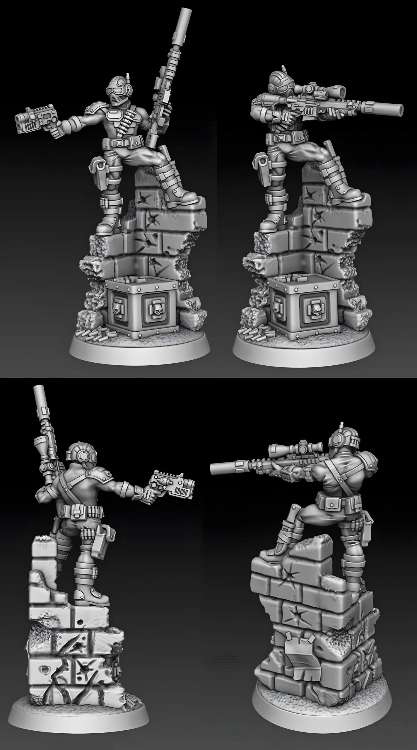 Vindicare Imperial Assassin miniature with sniper rifle on a rubble base