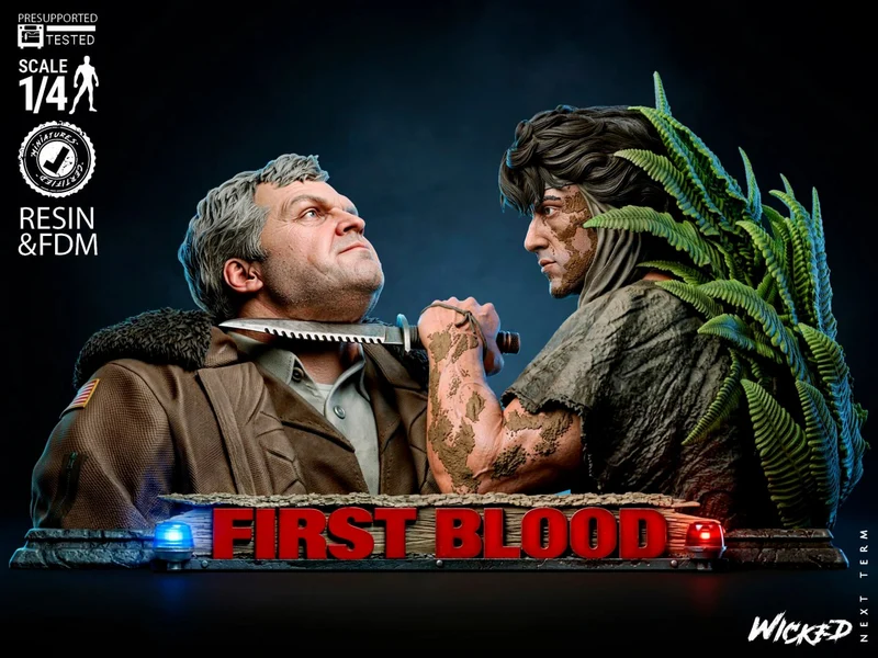 First Blood Rambo diorama bust with knife, jungle foliage, and display base
