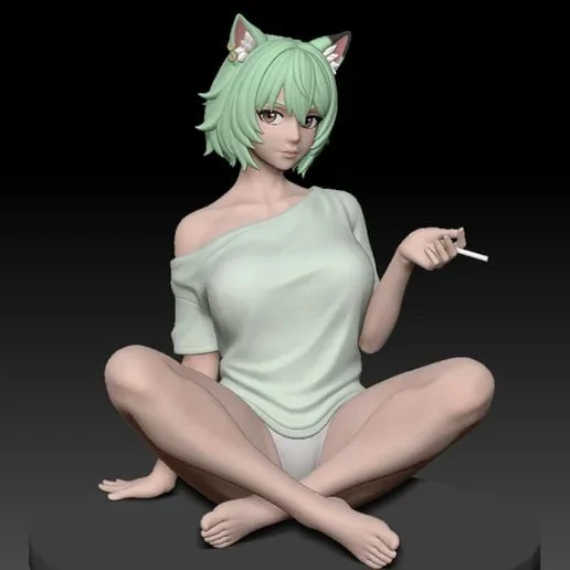 Yani Neko cat-eared character seated cross-legged with a cigarette