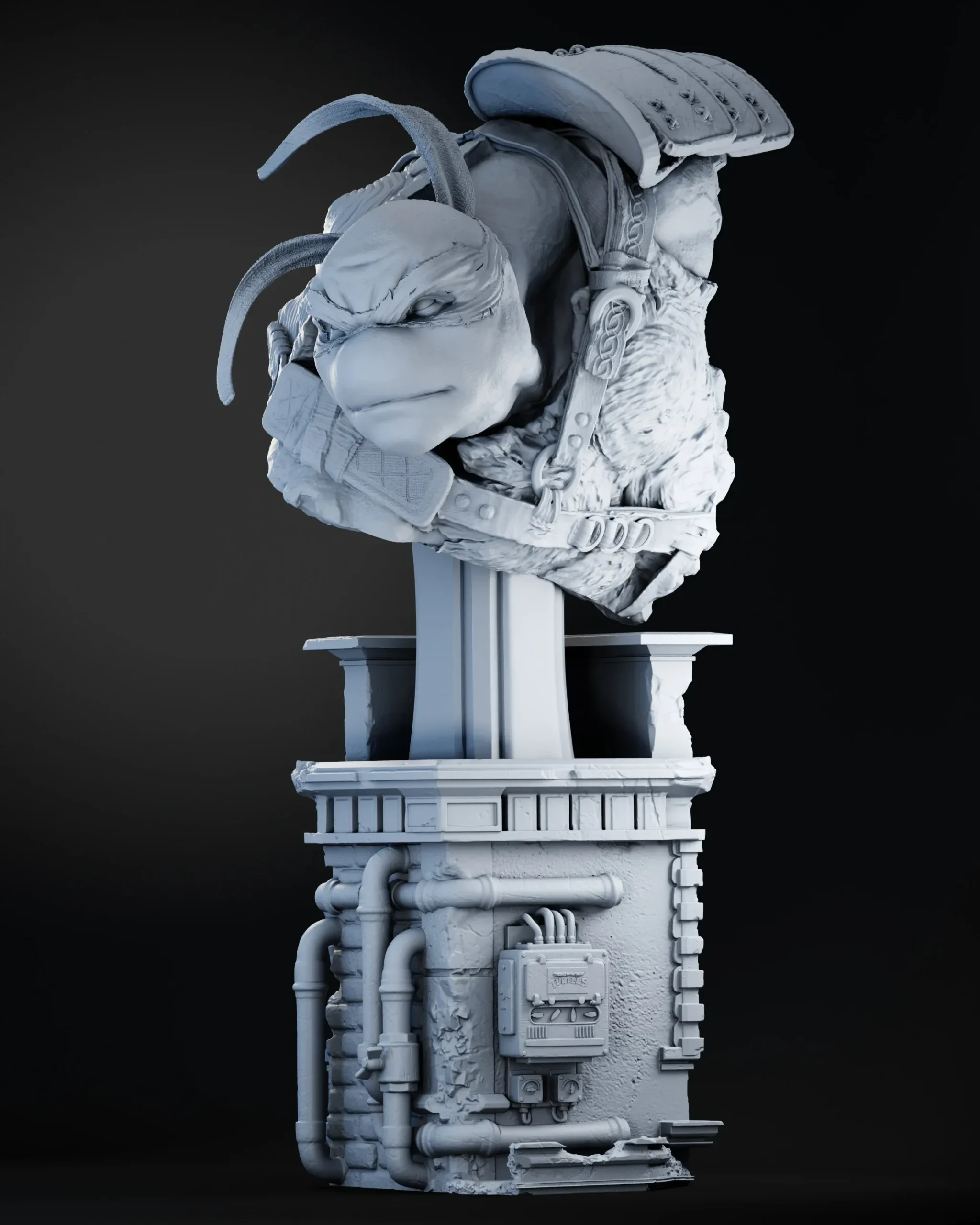 Leonardo Teenage Mutant Ninja Turtles bust with shell, gear, and industrial display base