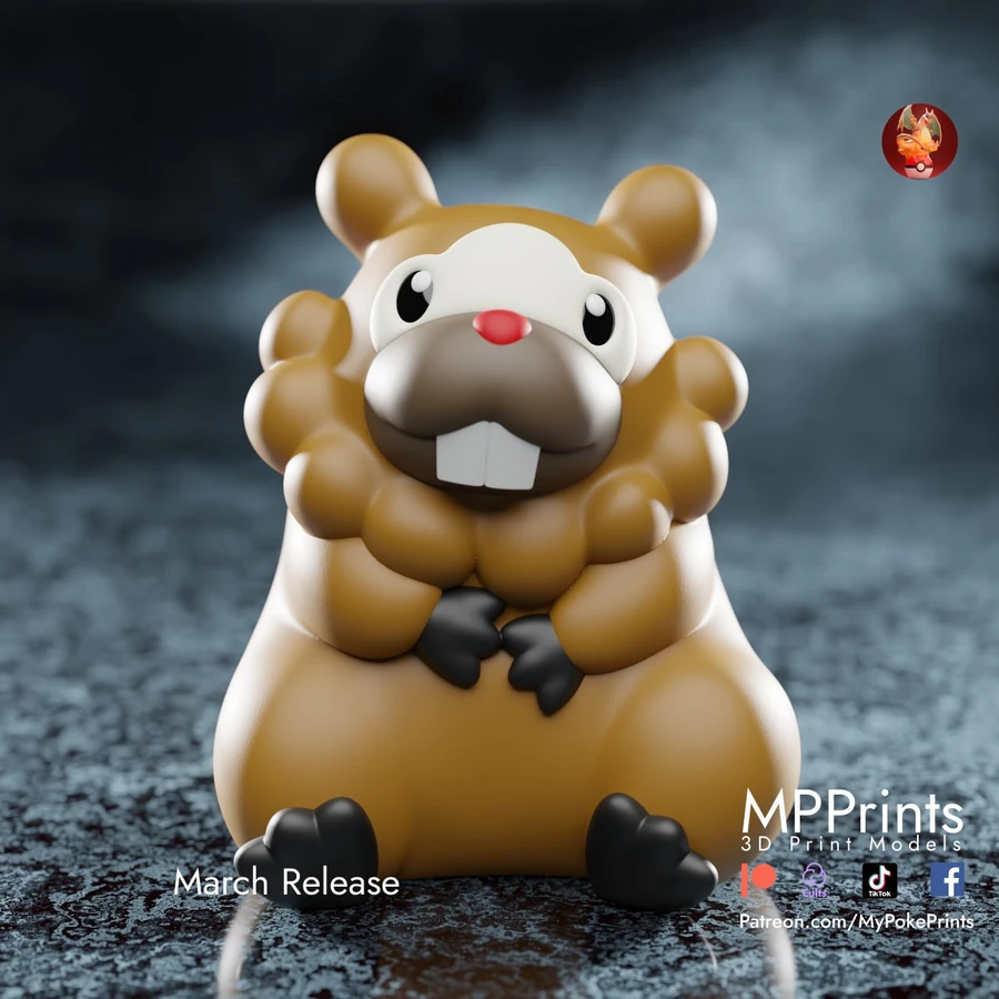 Seated Bidoof Pokémon character figure with a brown body and large front teeth