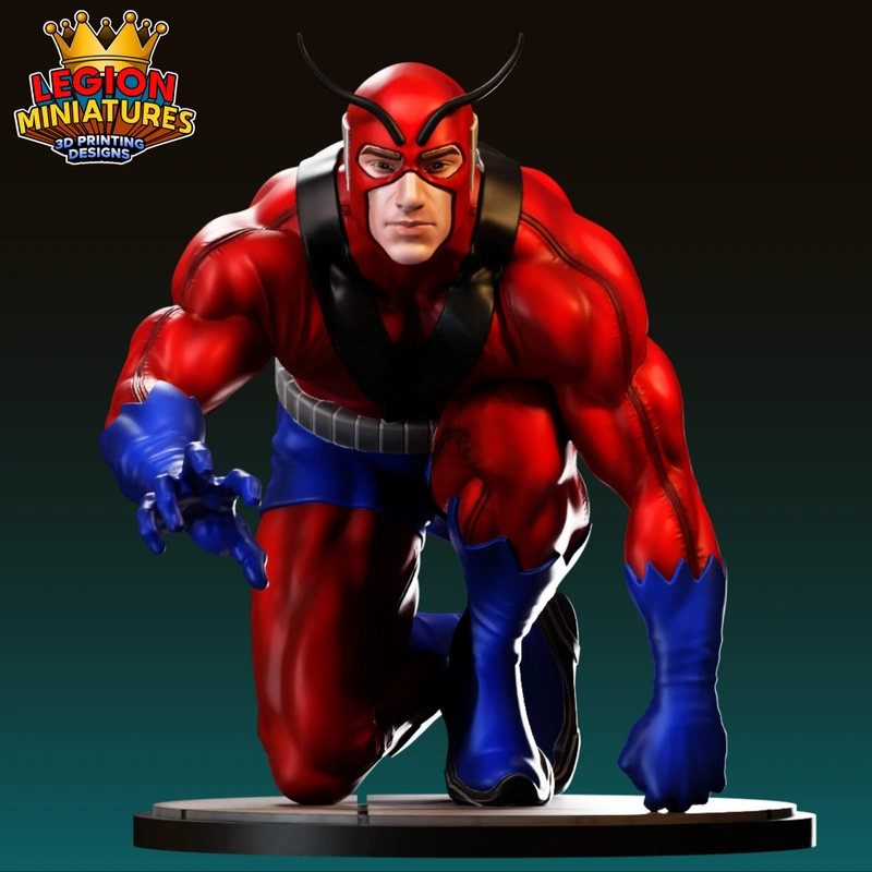 Giant-Man Marvel statue in a red-and-blue crouching superhero pose