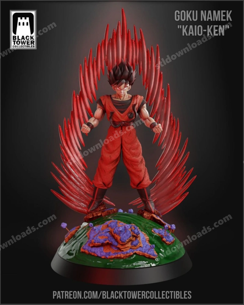 Goku Kaioken Dragon Ball figure with red energy aura on a rocky display base