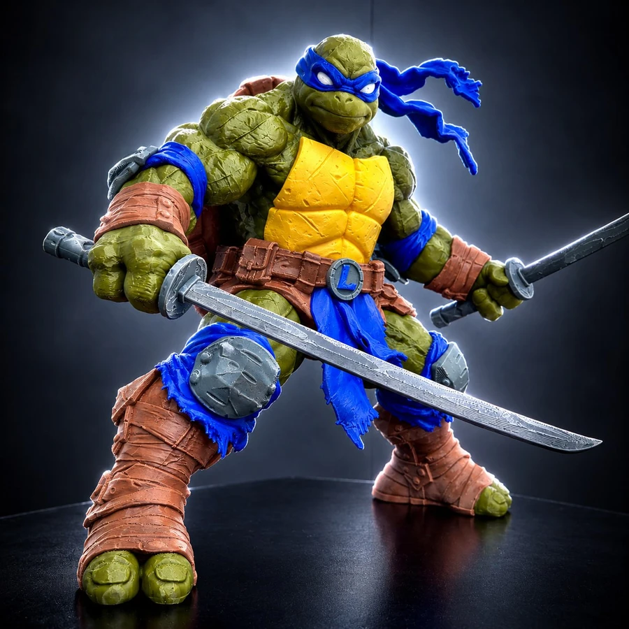 Leonardo Teenage Mutant Ninja Turtles figure with twin swords and blue mask