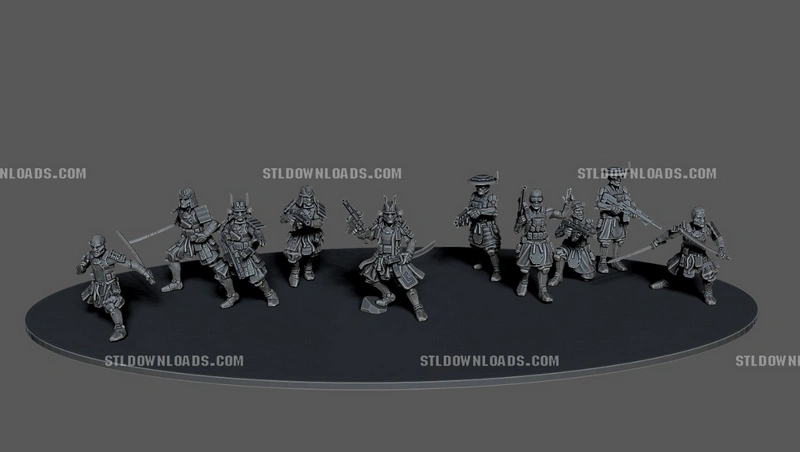 Oni Tobatsu original armored samurai characters on an oval display base