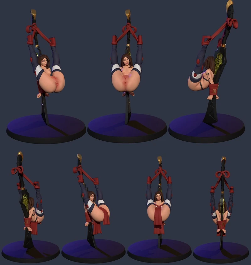 Brandi original character figure in an upside-down pose on a round base