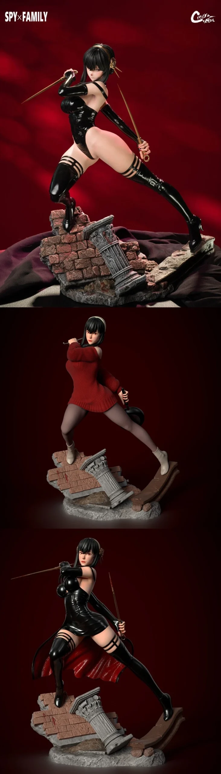 Spy x Family character figure with needle-like weapons on a masonry display base